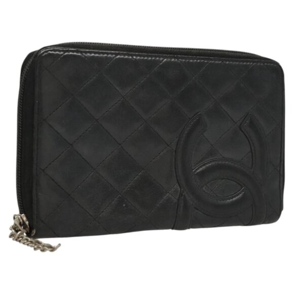 CHANEL Cambon Line Long Wallet Leather Black CC Auth - Picture 1 of 16
